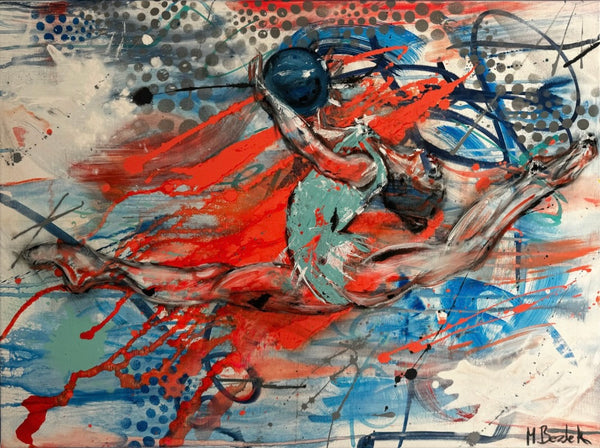 60 x 80 cm, Unikat, 'Dancing with the Ball' (BEZ30-750) - Öl-/Acrylgemälde von Marion Bezdek