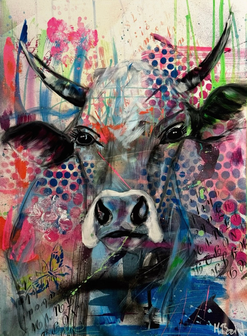 80 x 60 cm, Unikat, 'Hot Summer Cow 3' (BEZ30-753) - Öl-/Acrylgemälde von Marion Bezdek