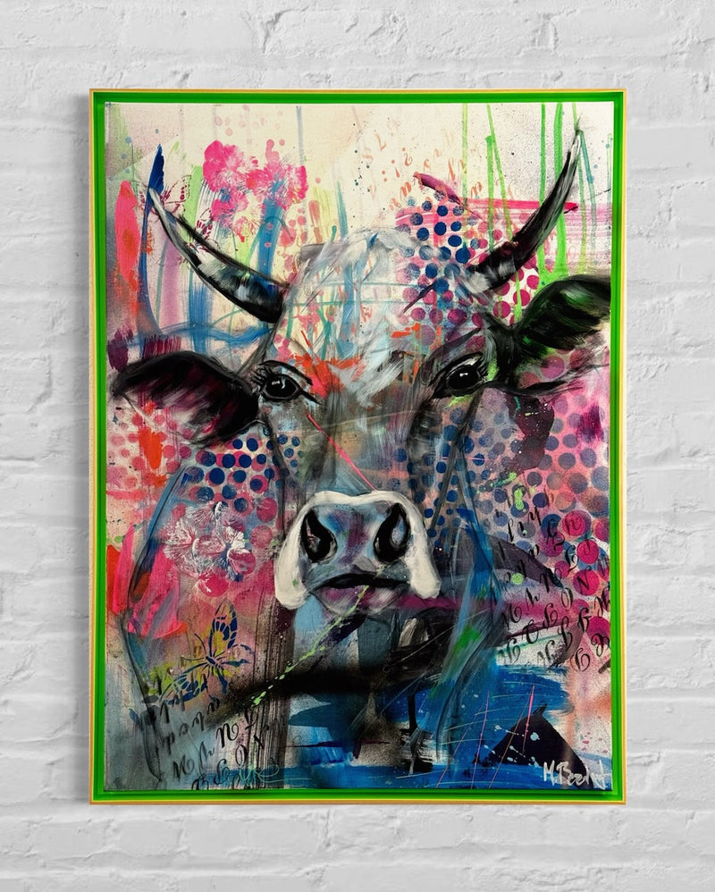 80 x 60 cm, Unikat, 'Hot Summer Cow 3' (BEZ30-753) - Öl-/Acrylgemälde von Marion Bezdek